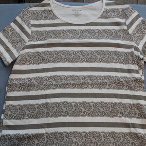 White Stag Women Short Sleeve T Shirt XL Stripes Lace Scoopneck (150)